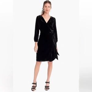 J. Crew Black Velvet 3/4 Sleeve Wrap Dress Size 4